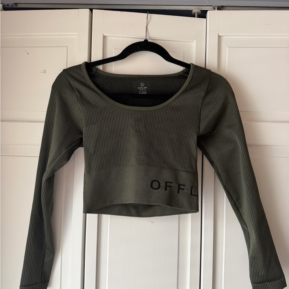 OFFLINE by Aerie Olive Long Sleeve Ribbed Top